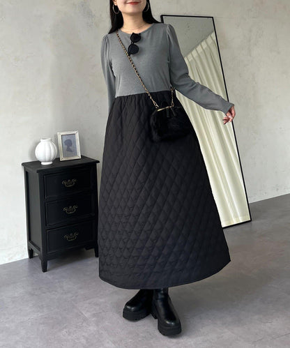 拼接絎縫喇叭連衣裙