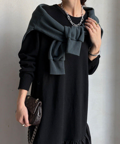 異材質拼接針織連衣裙