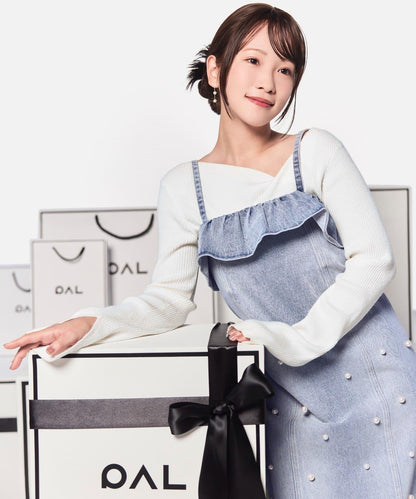 【La boutique BonBon】珍珠裝飾牛仔吊帶連衣裙