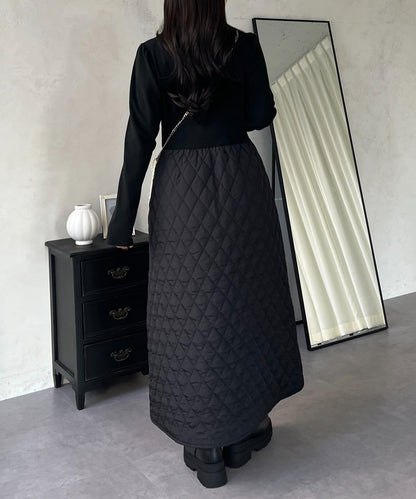 拼接絎縫喇叭連衣裙