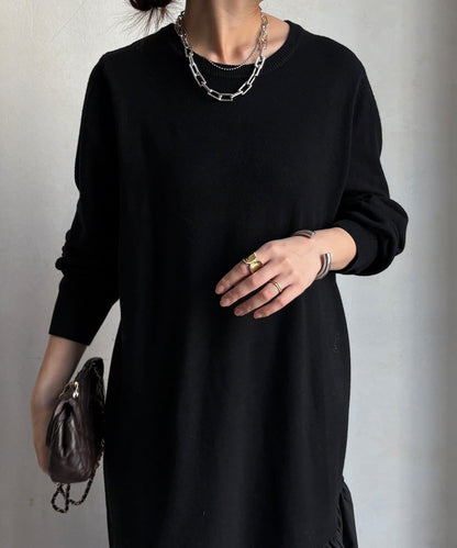 異材質拼接針織連衣裙