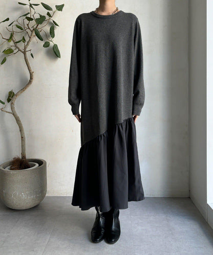 異材質拼接針織連衣裙