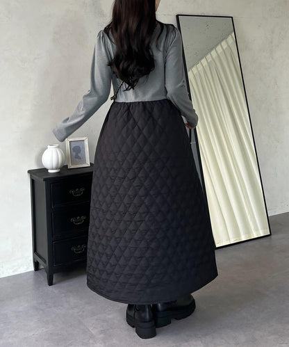 拼接絎縫喇叭連衣裙