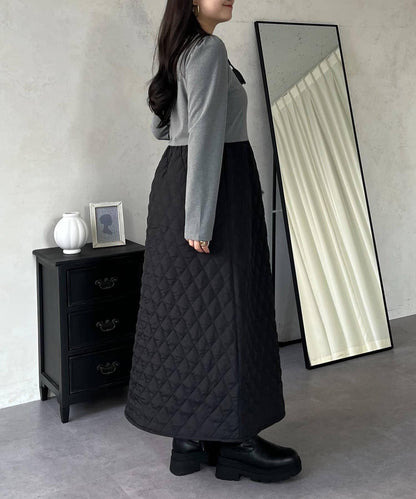 拼接絎縫喇叭連衣裙