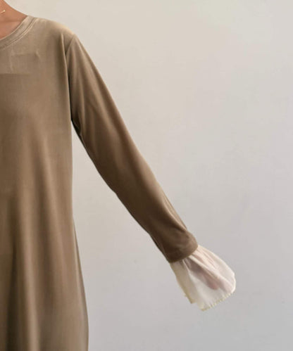 【有小個子尺碼】喇叭袖天鵝絨連衣裙