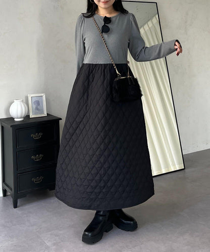 拼接絎縫喇叭連衣裙