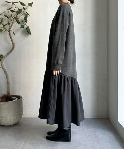 異材質拼接針織連衣裙