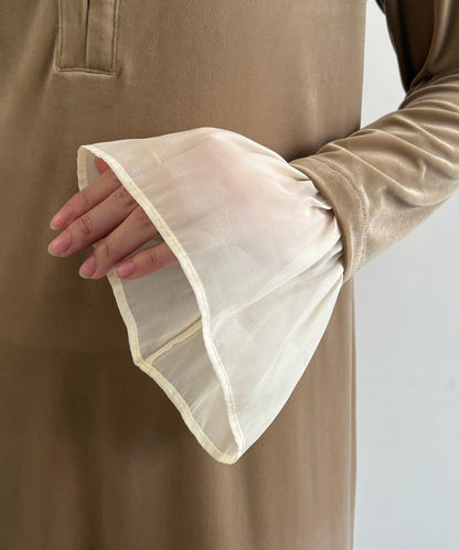 【有小個子尺碼】喇叭袖天鵝絨連衣裙