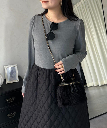 拼接絎縫喇叭連衣裙