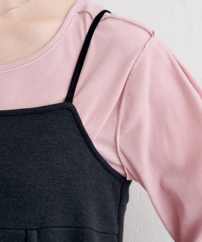 B 針織風格衛衣吊帶連衣裙