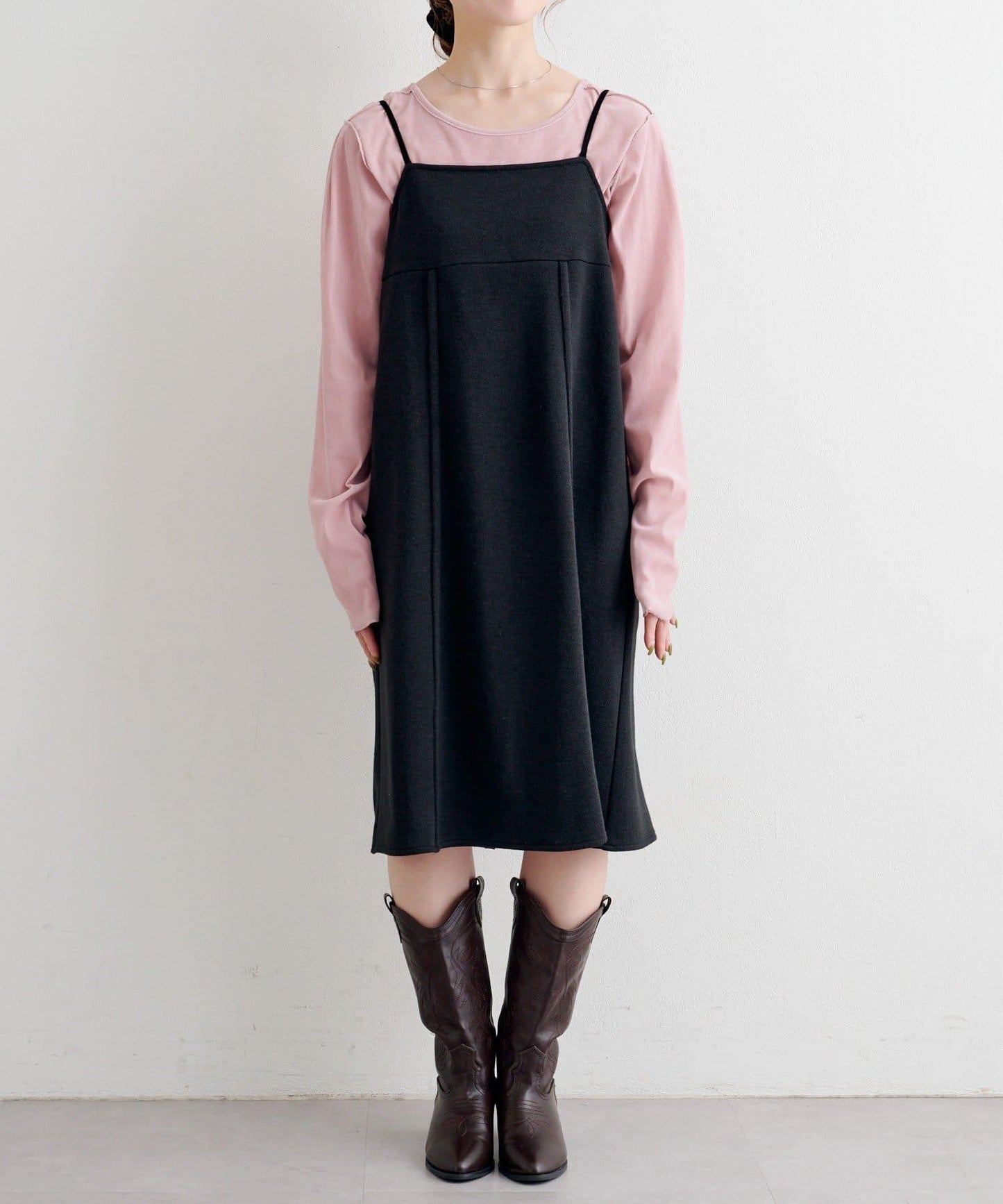 B 針織風格衛衣吊帶連衣裙