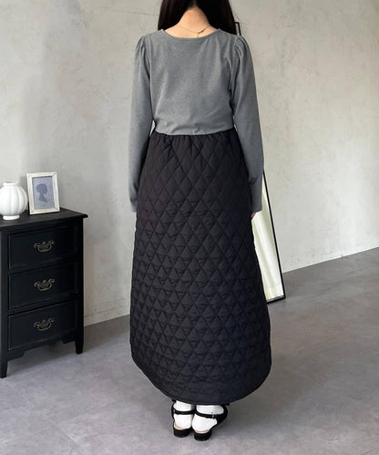 拼接絎縫喇叭連衣裙