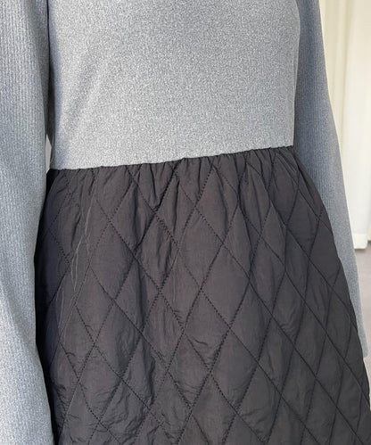 拼接絎縫喇叭連衣裙