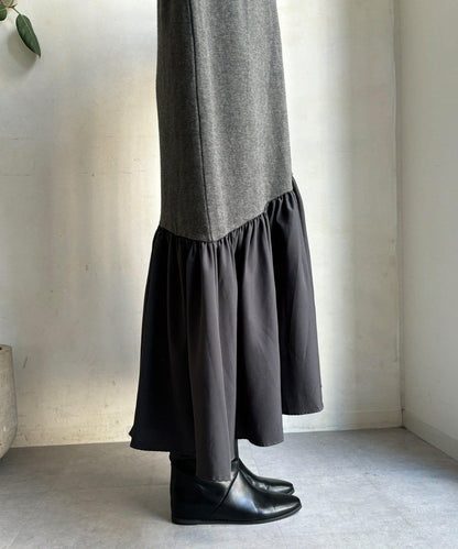 異材質拼接針織連衣裙