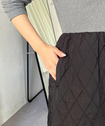 拼接絎縫喇叭連衣裙