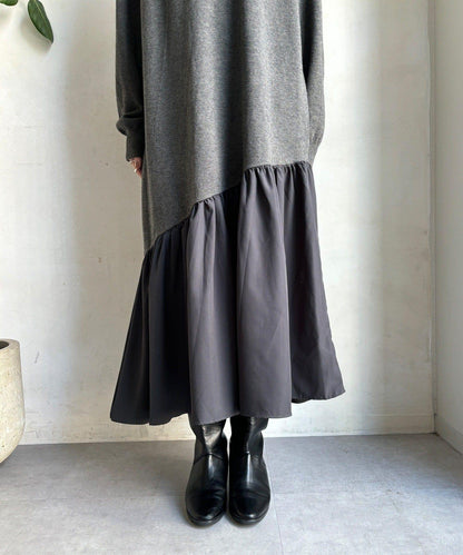 異材質拼接針織連衣裙