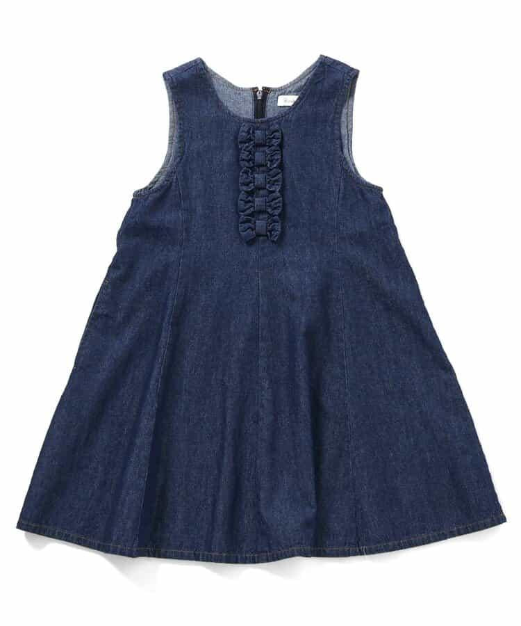 蝴蝶結裝飾牛仔吊帶連衣裙