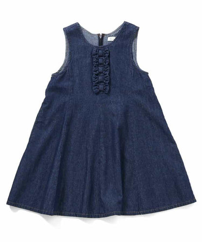 蝴蝶結裝飾牛仔吊帶連衣裙