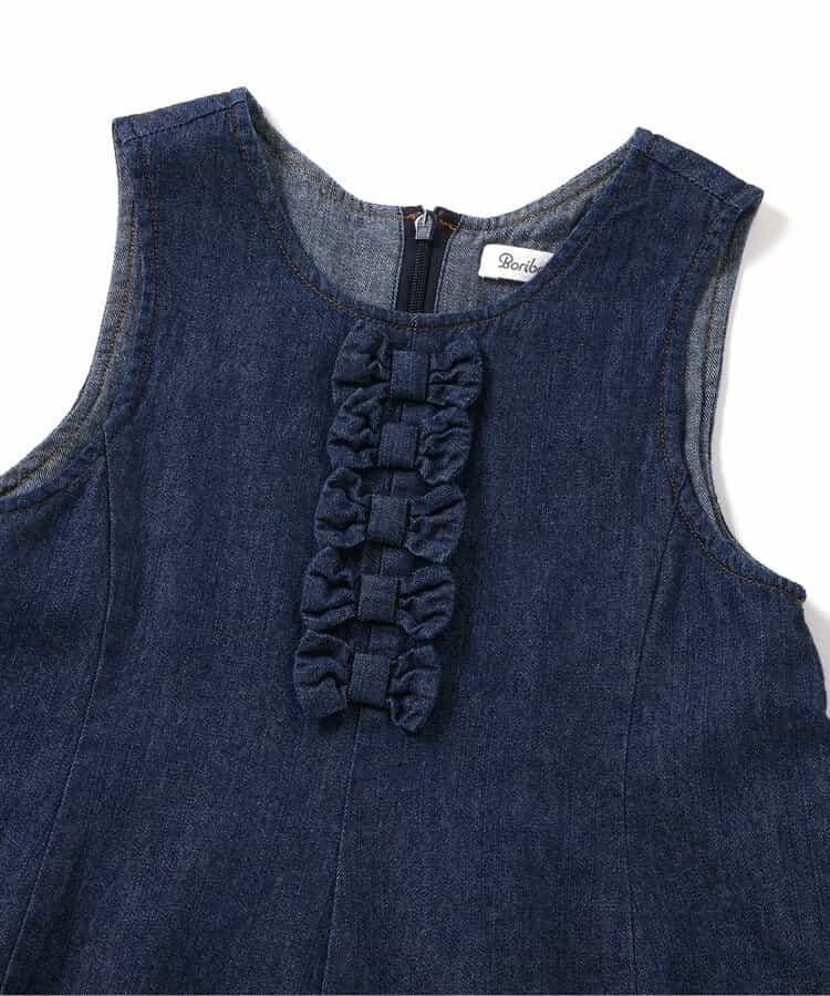 蝴蝶結裝飾牛仔吊帶連衣裙