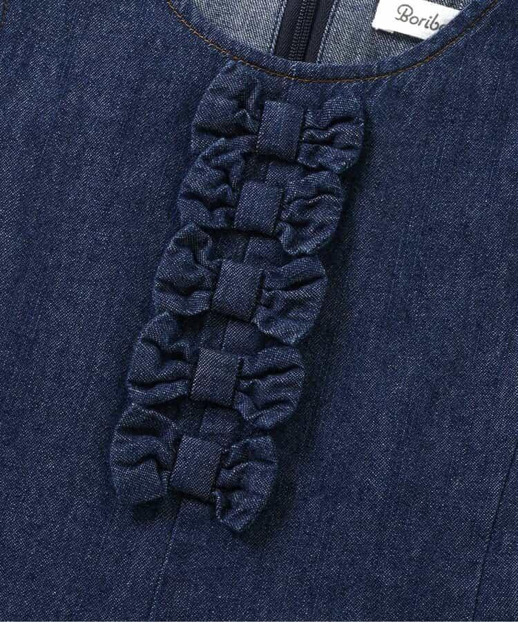 蝴蝶結裝飾牛仔吊帶連衣裙