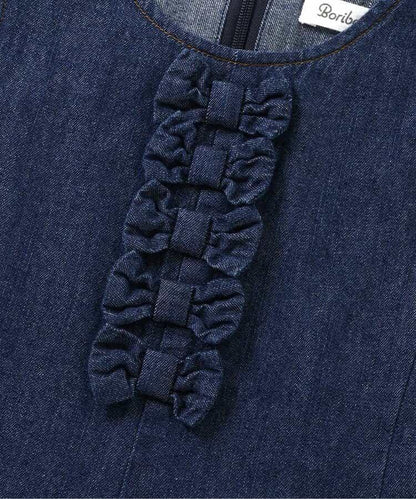 蝴蝶結裝飾牛仔吊帶連衣裙