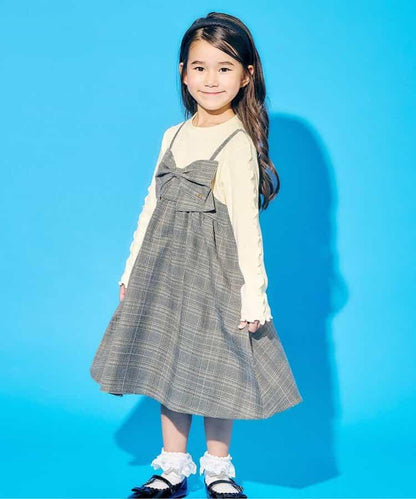 拼接蝴蝶結連衣裙