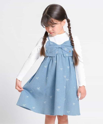 拼接蝴蝶結連衣裙