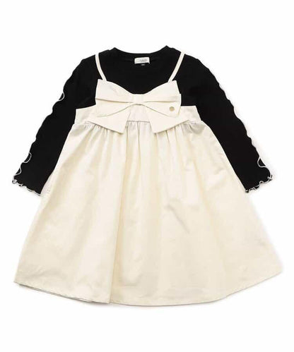 拼接蝴蝶結連衣裙