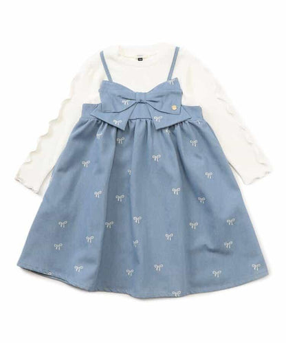 拼接蝴蝶結連衣裙