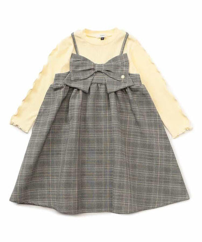 拼接蝴蝶結連衣裙