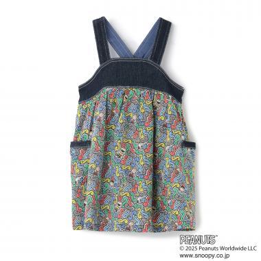 《PEANUTS》牛仔拼接揹帶裙