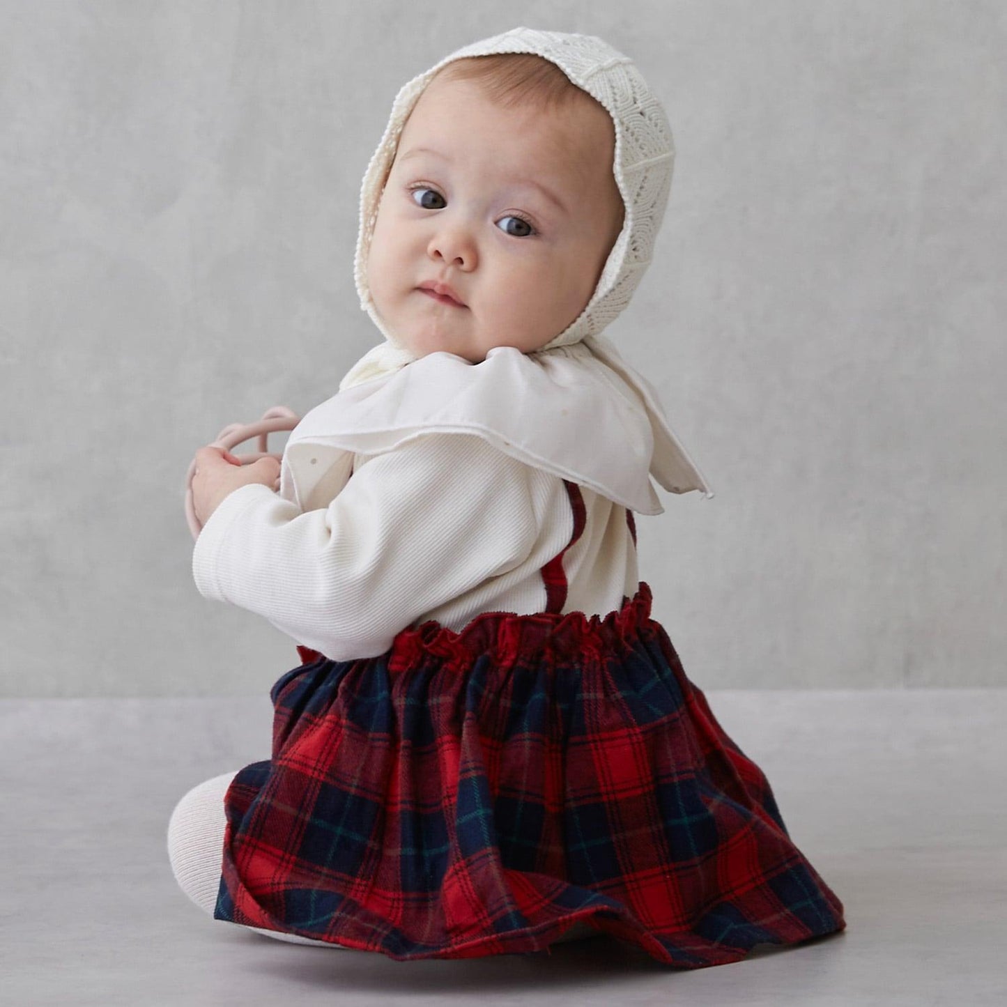 帶荷葉邊領格紋連體衣