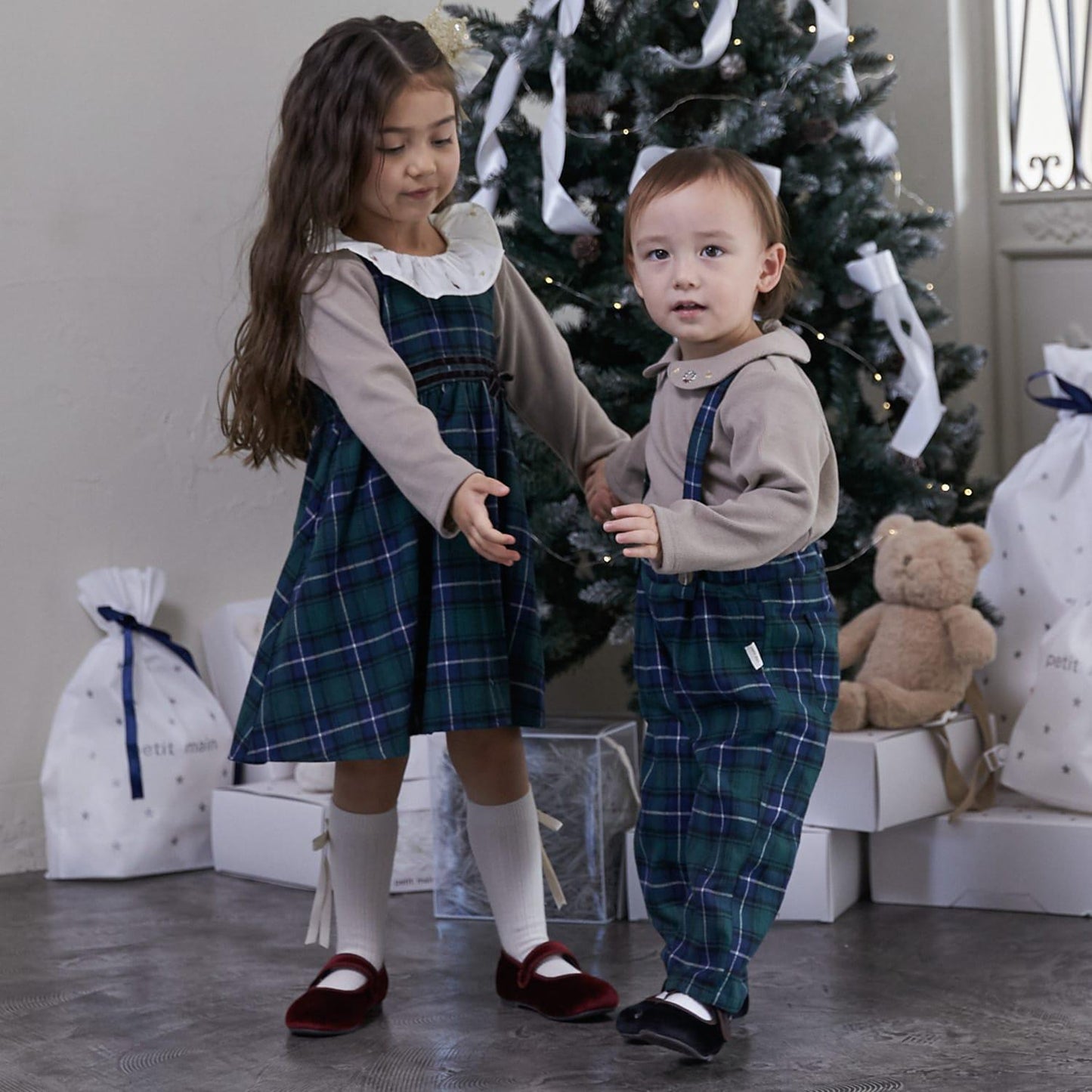 帶荷葉邊領格紋連體衣