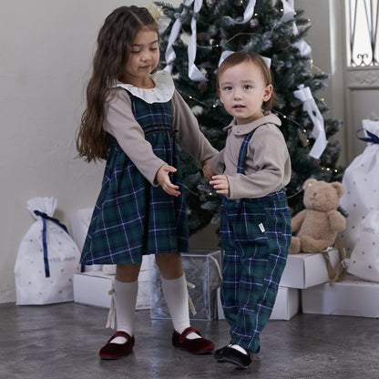 帶荷葉邊領格紋連體衣