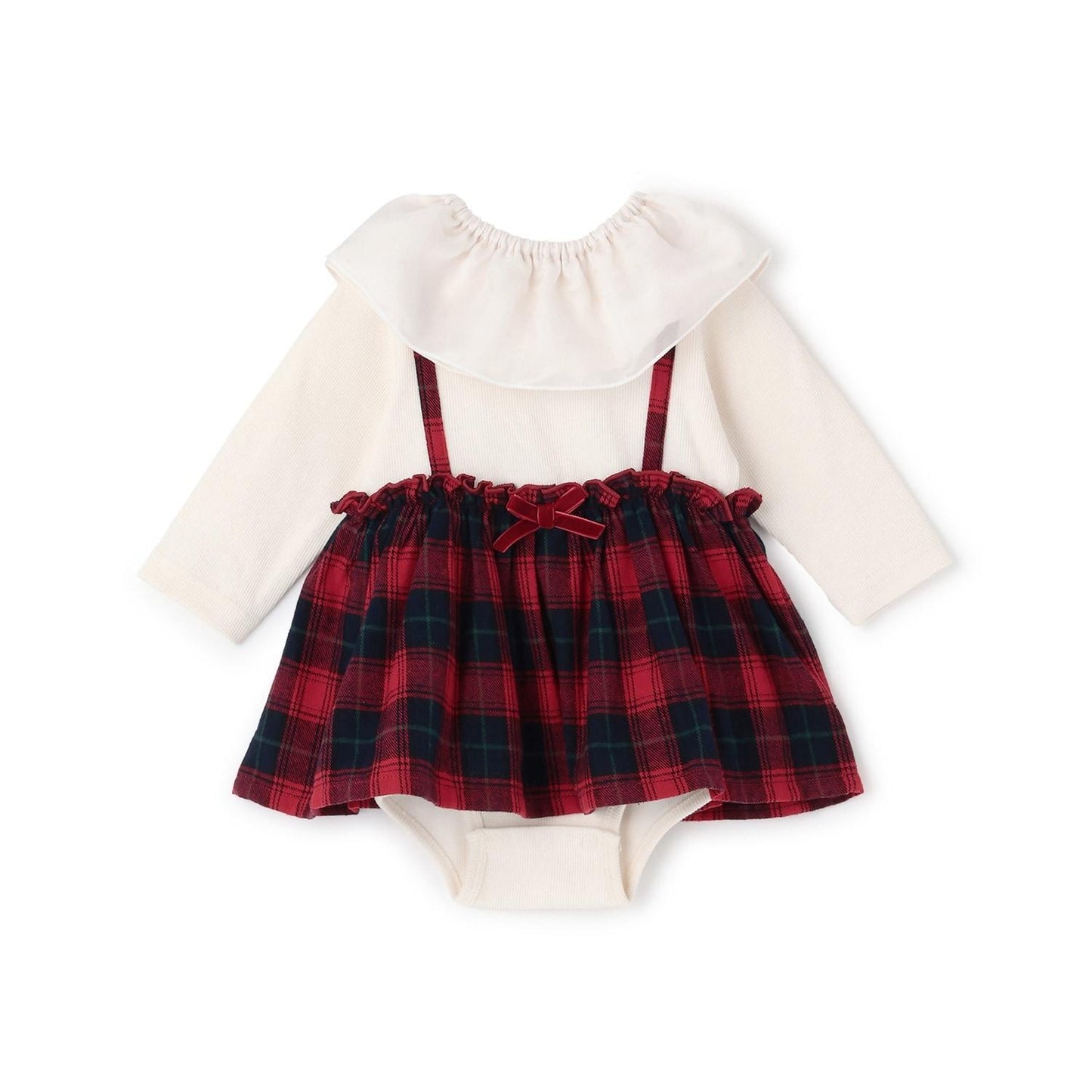 帶荷葉邊領格紋連體衣