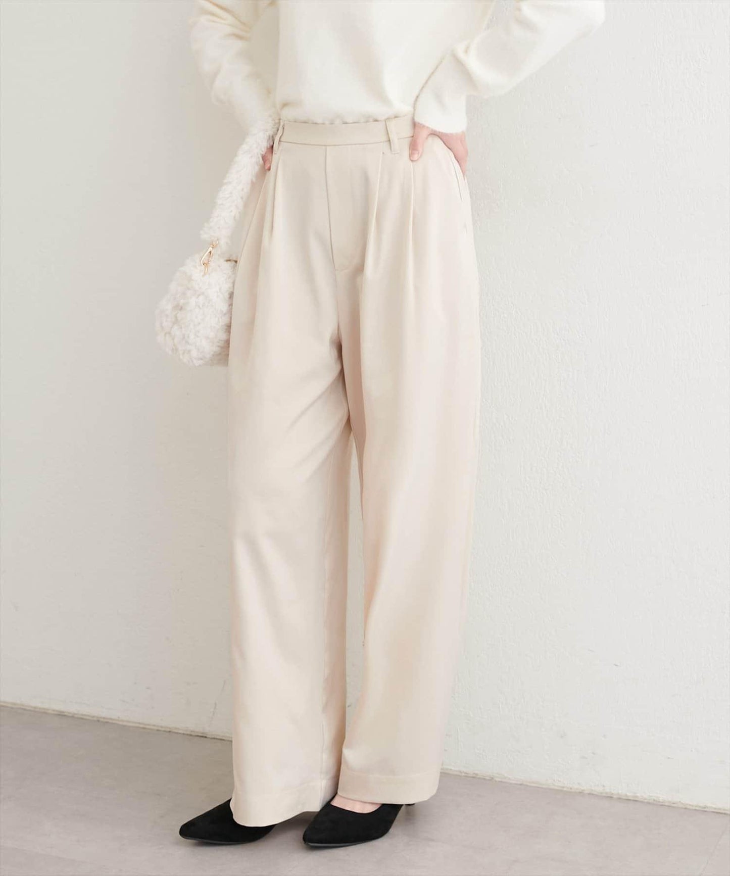 【natural couture】褶皺緞面長褲