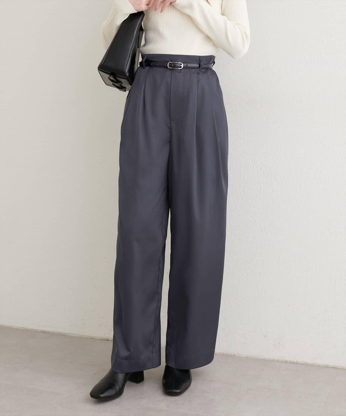 【natural couture】褶皺緞面長褲