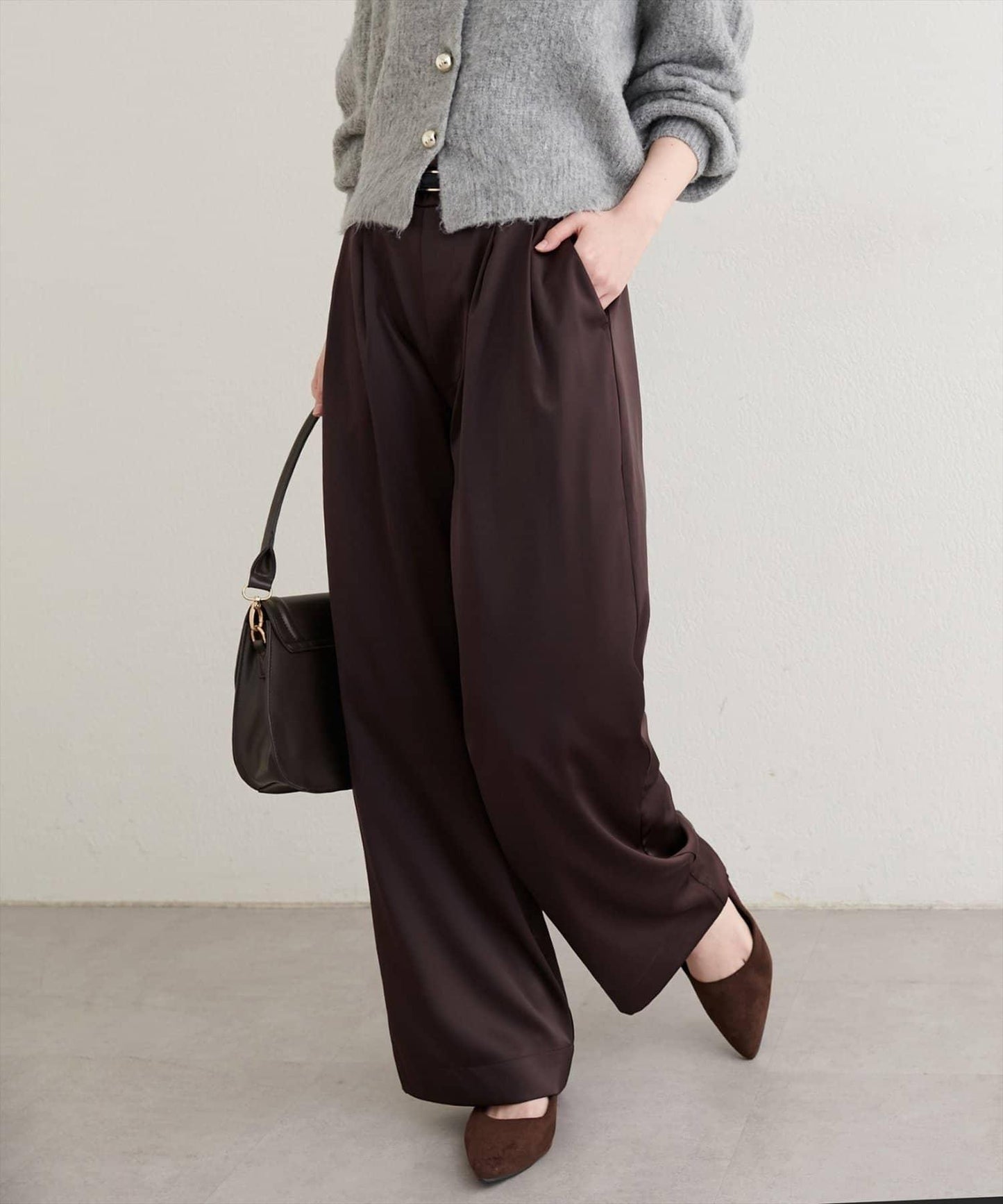 【natural couture】褶皺緞面長褲