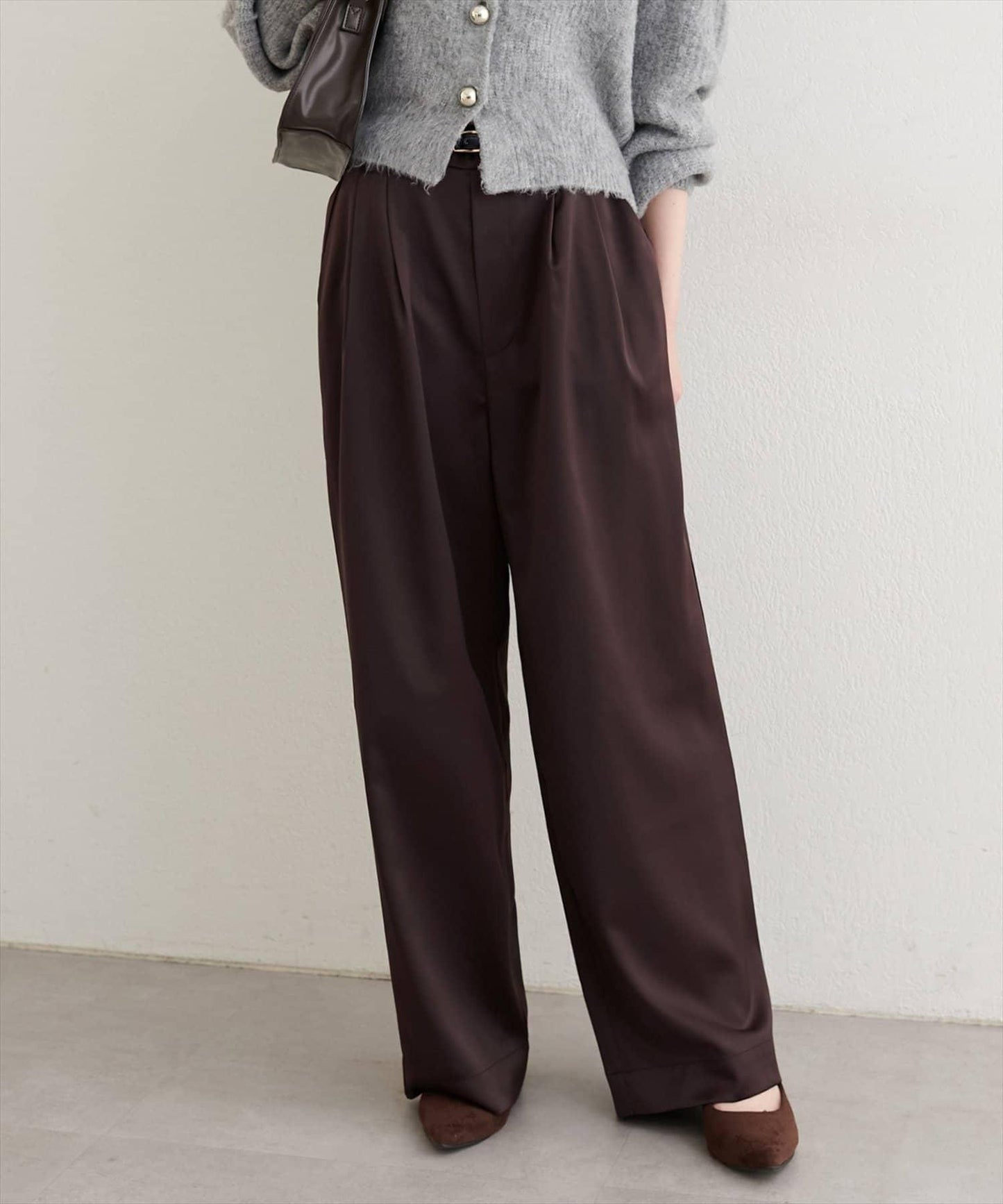 【natural couture】褶皺緞面長褲