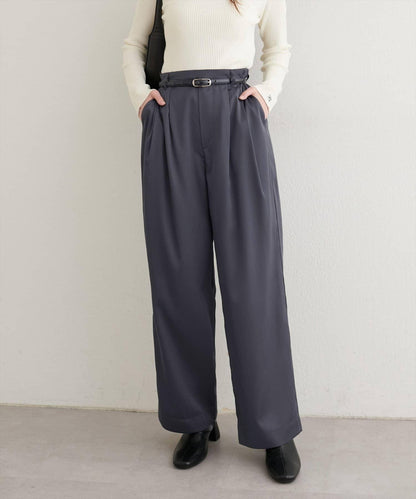 【natural couture】褶皺緞面長褲