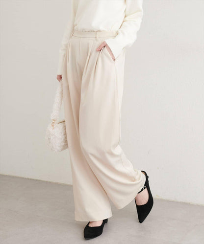 【natural couture】褶皺緞面長褲