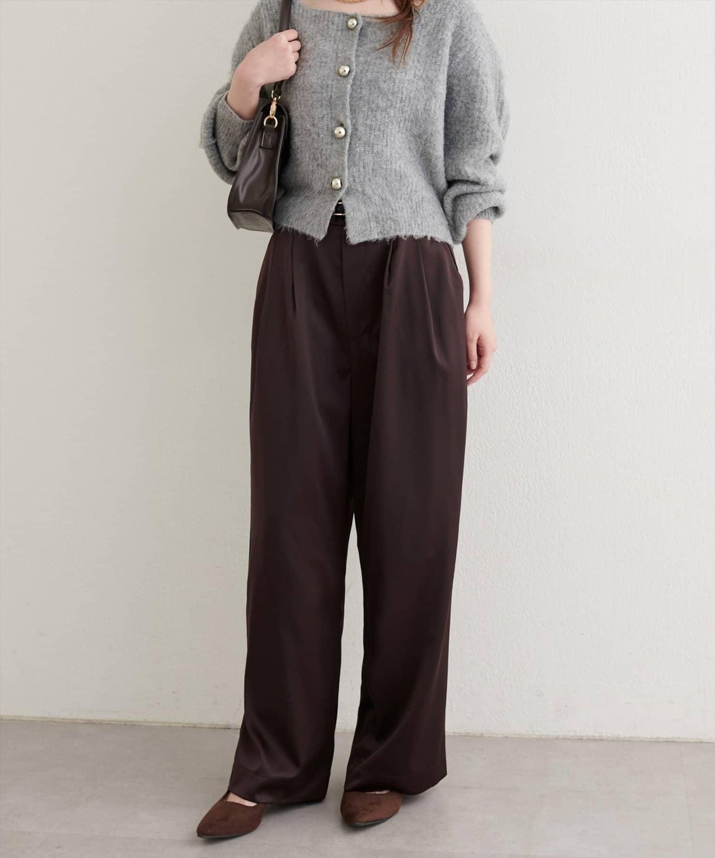 【natural couture】褶皺緞面長褲