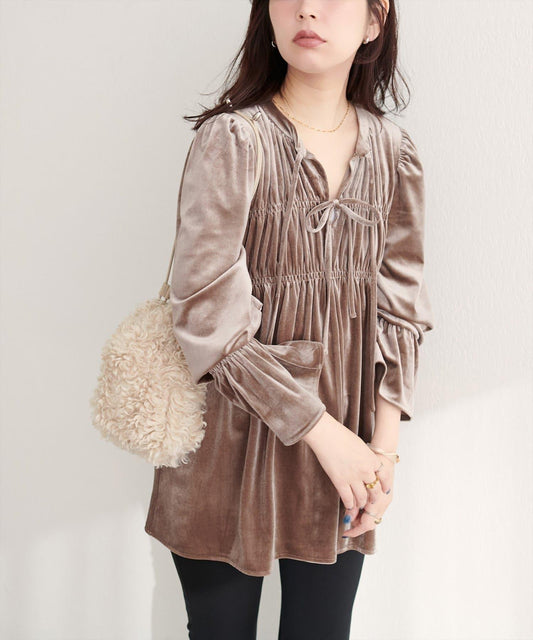 【natural couture】【canami】2WAY蝴蝶結天鵝絨襯衫