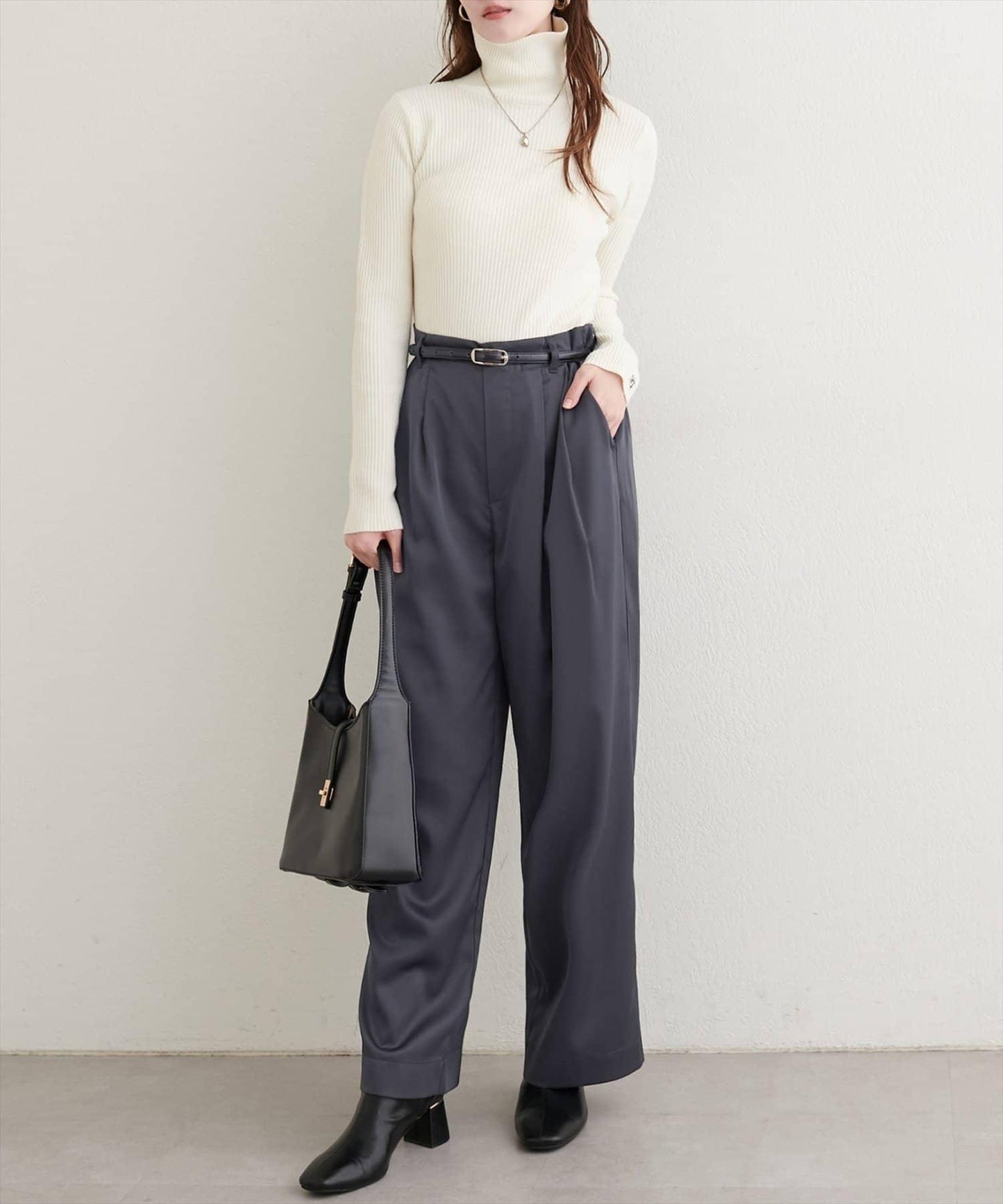 【natural couture】褶皺緞面長褲