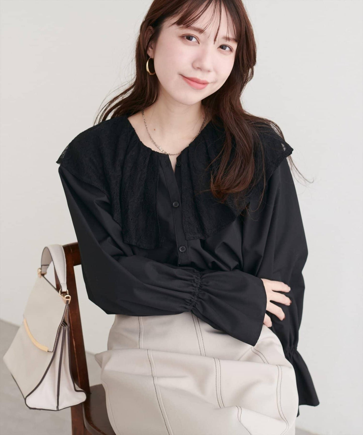 【natural couture】蕾絲斗篷領襯衫