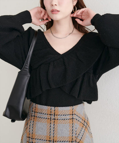 【natural couture】交叉荷葉邊針織衫