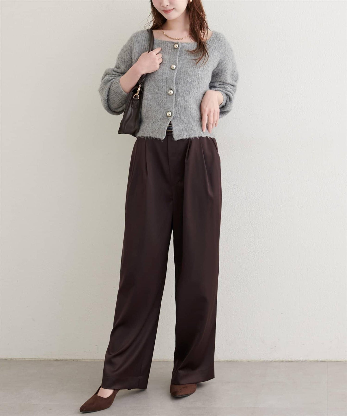 【natural couture】褶皺緞面長褲