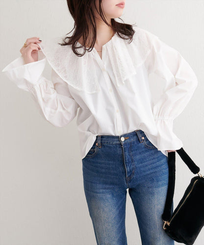 【natural couture】蕾絲斗篷領襯衫