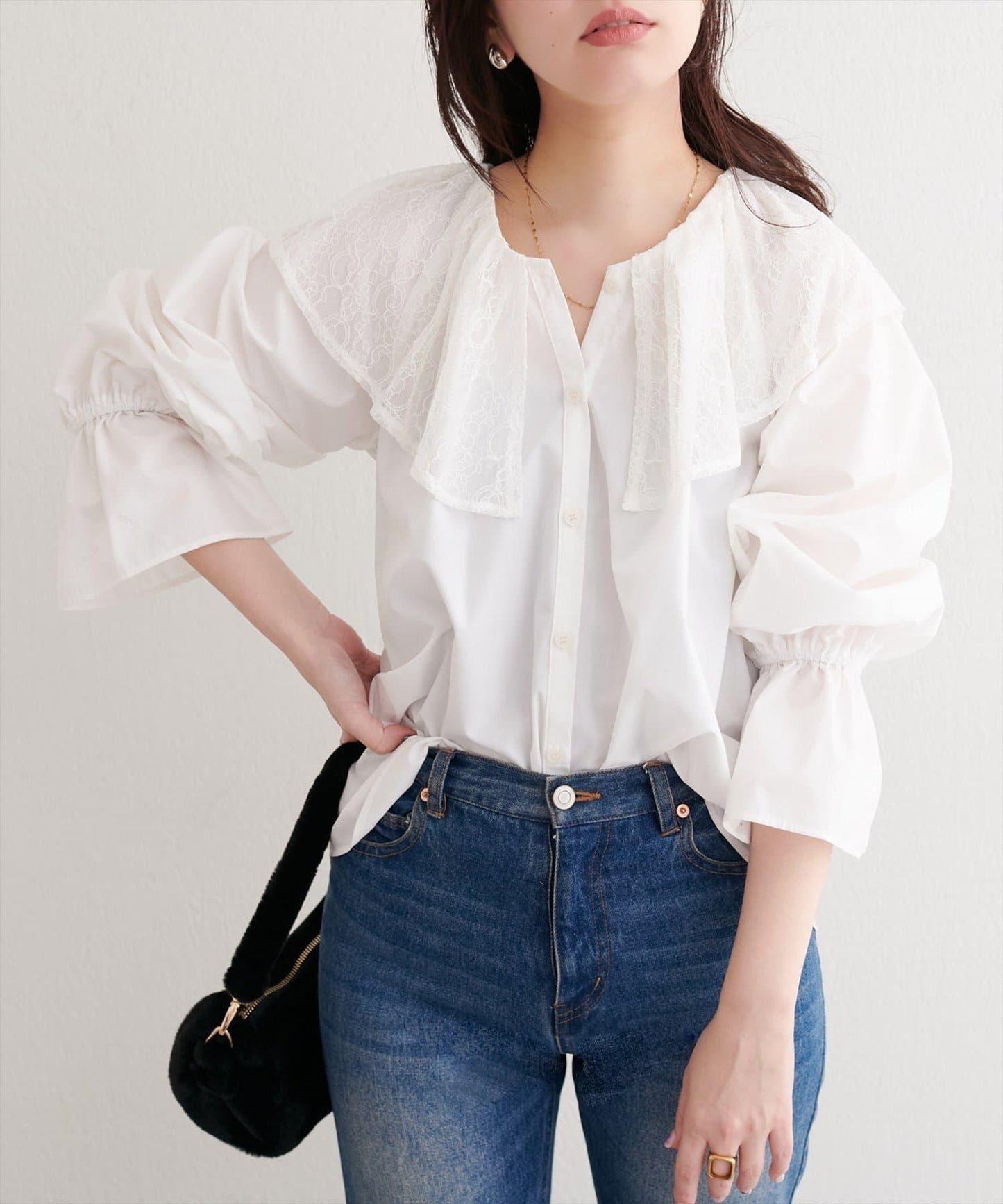 【natural couture】蕾絲斗篷領襯衫