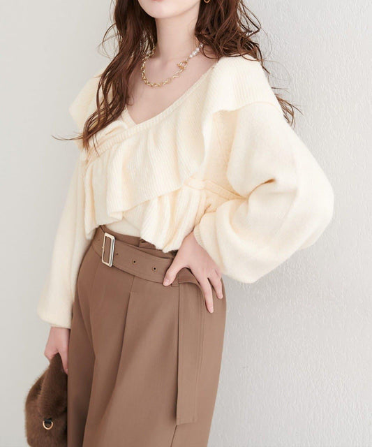 【natural couture】交叉荷葉邊針織衫